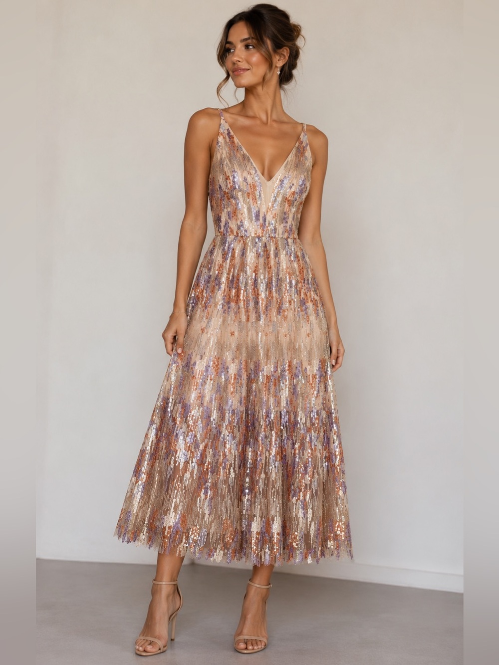 NWT Dress The Population Sierra Fit & Flare Sequin Midi Dress Size XL